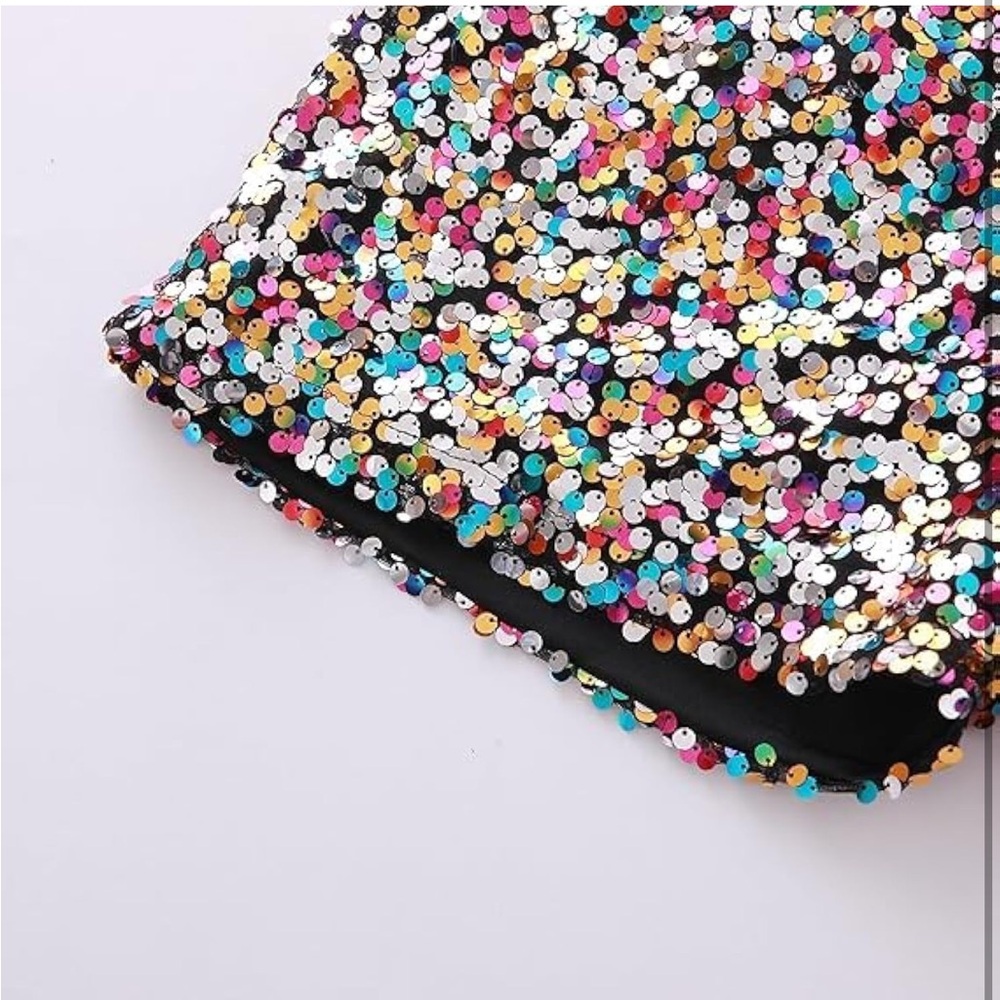 NWOT Sparkling Multicolor Sequin High Waist Shorts - Picture 3 of 7